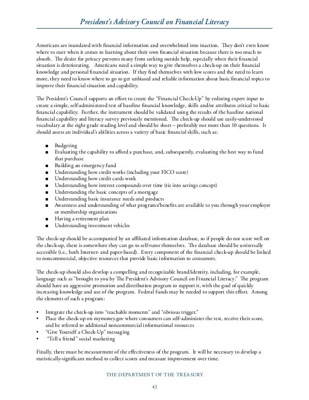 President S Advisory Council On Financial Literacy