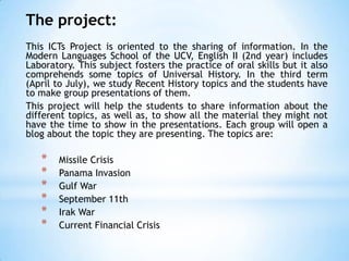 Recent History - An ICTs in ELT project 