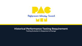 Historical Performance Testing Requirement
Tooling Evolution in Response to Change
 