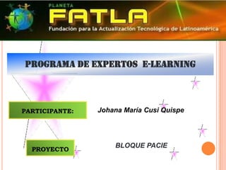 PROGRAMA DE EXPERTOS  E-LEARNING PARTICIPANTE:  JohanaMaría Cusi Quispe BLOQUE PACIE PROYECTO 
