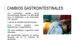 CAMBIOS GASTROINTESTINALES
La salivación puede verse
incrementada debido a la dificultad
para la deglución y en asociació...
