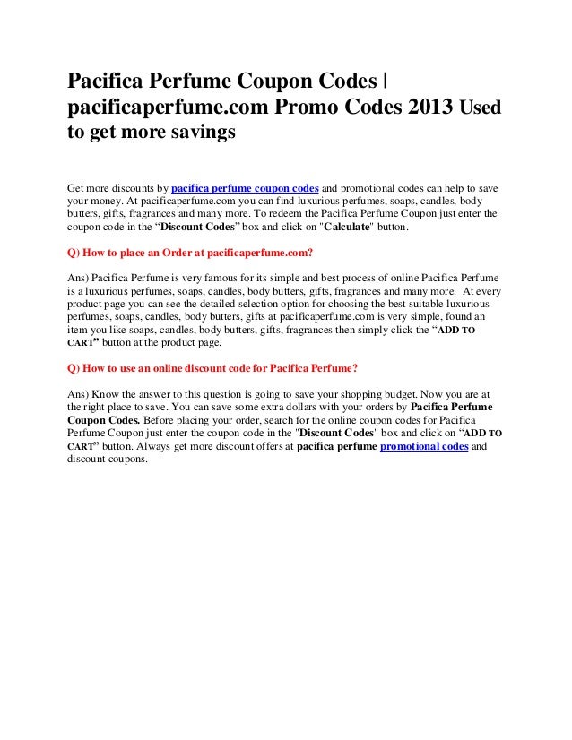 PacificaPerfume Coupons Pacifica Perfume Coupon Codes