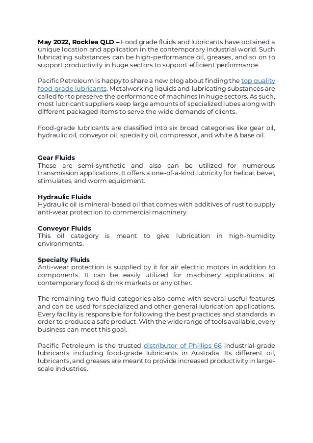 Pacific Petroleum Top Quality Food Grade Lubricants