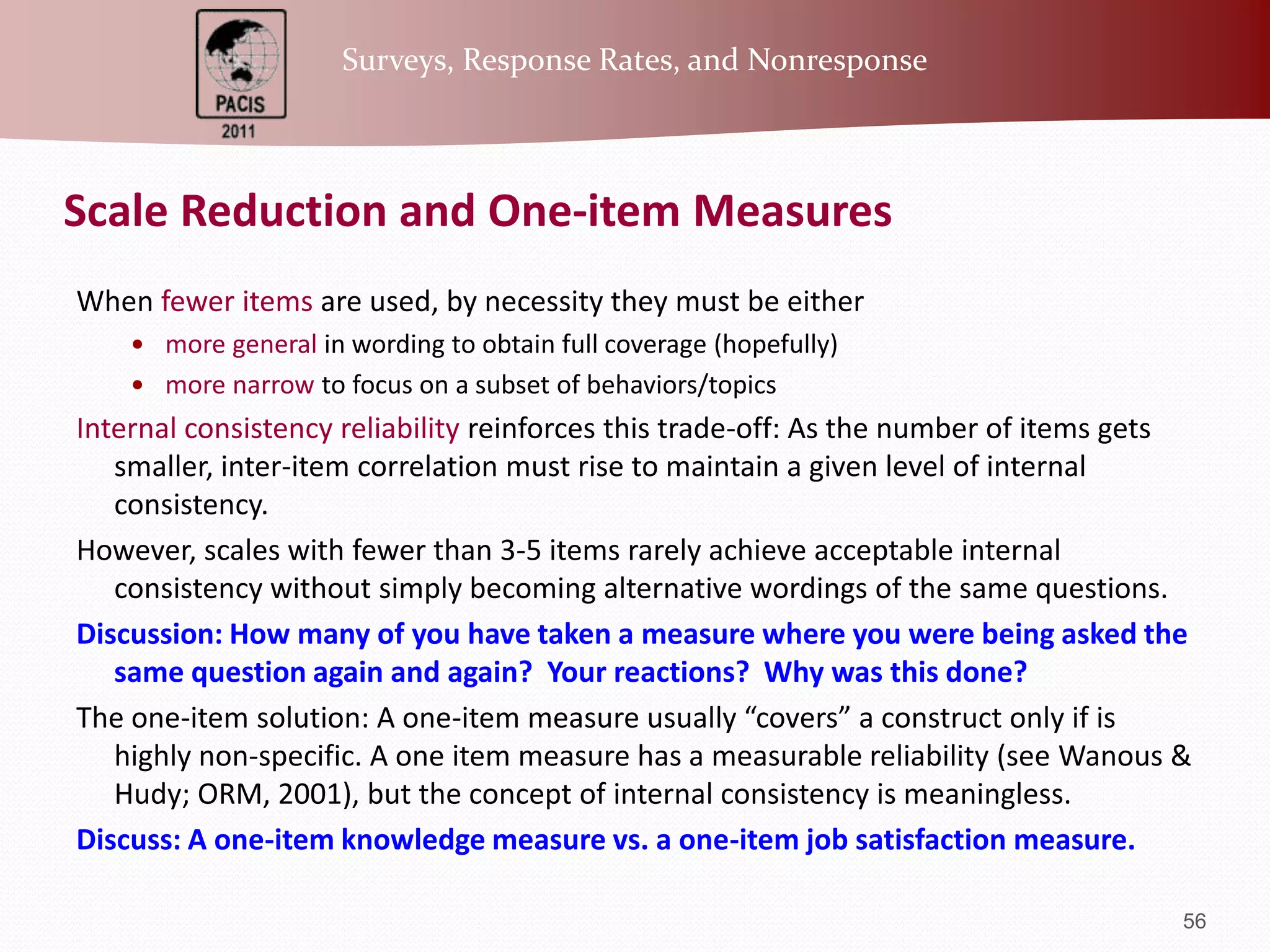 Discuss: Ever answer a survey where you knew that your answer would predict how many questions you would have to answer after that?e.g., “How many hotel chains have you been to in the last year?”If users can predict that their eligibility, the survey skip logic, or survey branching will lead to longer responses, more complex responses, or more difficult or tedious responses, they may:Abandon the surveyBackup and change their answer to the conditional with less work (if the interface permits it).49Implications: Eligibility, Skip Logic, and BranchingIllustration credit: Vovici.com