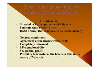 Pack 3 hotels in centre of Valencia( Spain)
