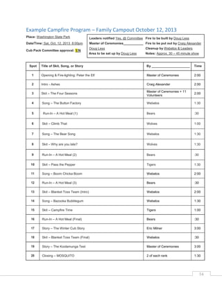 Campfire Program Example Pack 657 campfire planning guide | PDF