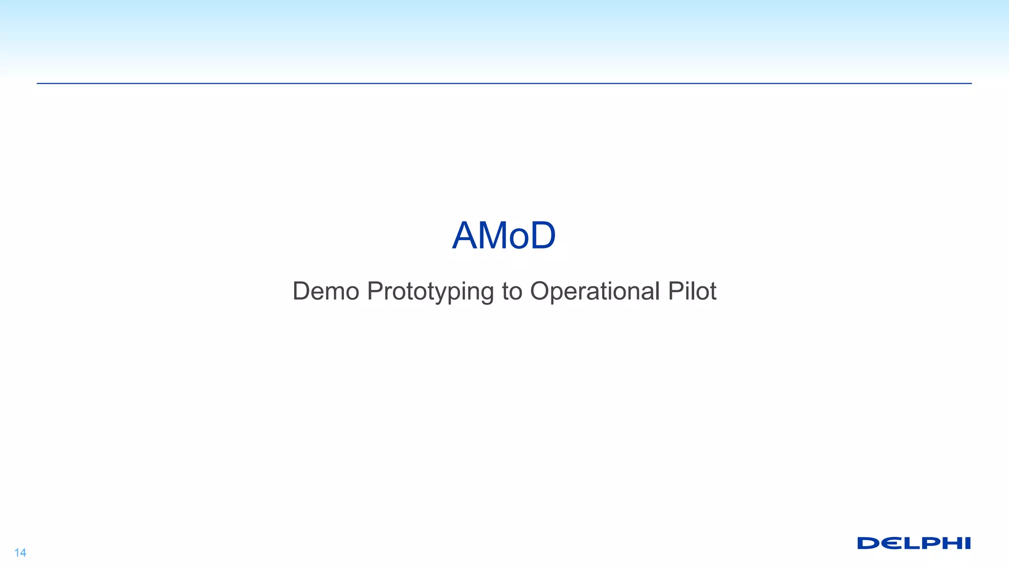 AMoD
Demo Prototyping to Operational Pilot
14
 