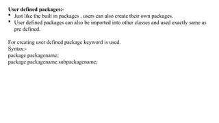 Explore Java packages including built-in and user-defined types ...