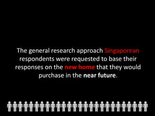 The general research approach Singaporean
respondents were requested to base their
responses on the new home that they would
purchase in the near future.
 