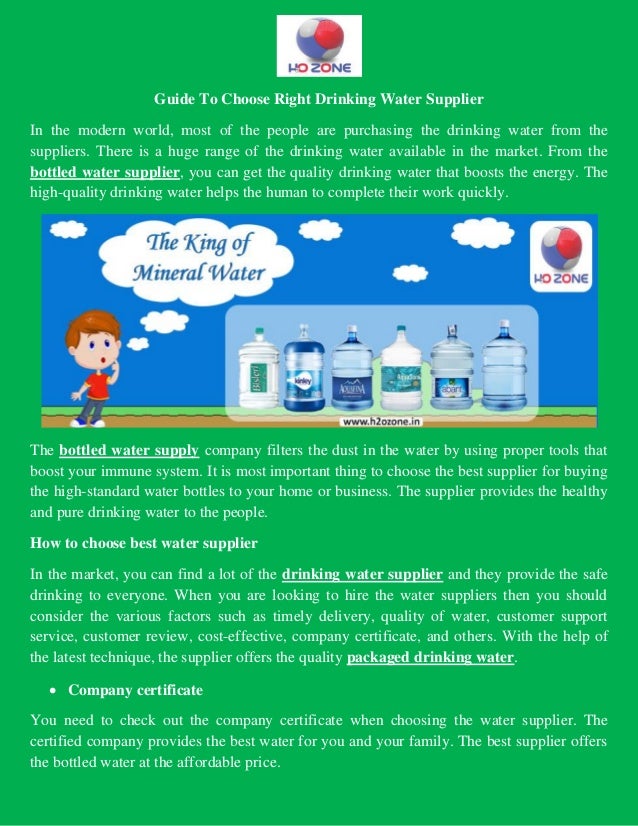 Packaged Drinking Water Suppliers