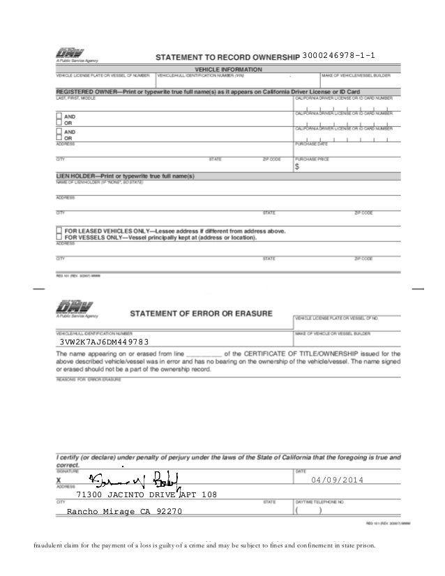 package of 4_documents signed vehicle vessel transfer and reassignment form