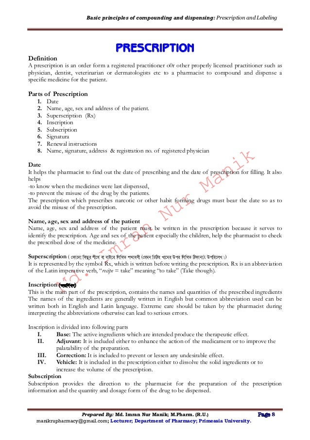 Basic principles of compounding and dispensingprescription, labeling…