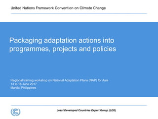 Least Developed Countries Expert Group (LEG)
Regional training workshop on National Adaptation Plans (NAP) for Asia
13 to 16 June 2017
Manila, Philippines
Packaging adaptation actions into
programmes, projects and policies
 