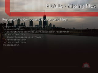 <ul>Pitfalls - Missing files </ul><ul>Resource File Component (for content files) </ul><ul><component type=&quot;ResourceF...