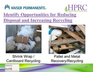 25
Identify Opportunities for Reducing
Disposal and Increasing Recycling
Shrink Wrap /
Cardboard Recycling
Pallet and Metal
Recovery/Recycling
 