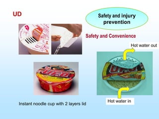Safety and Convenience
Safety and injury
prevention
Instant noodle cup with 2 layers lid
Hot water in
Hot water out
UD
 