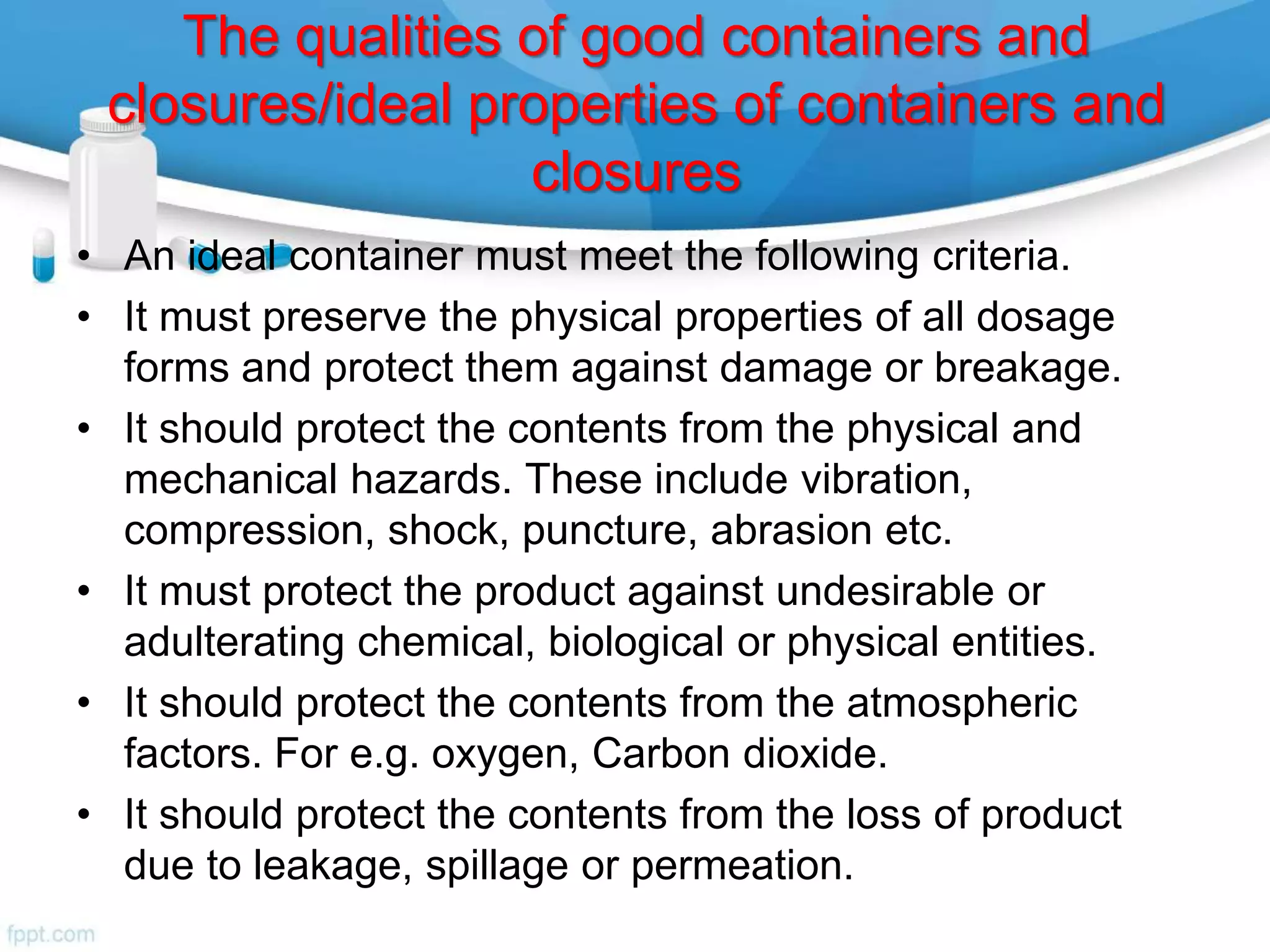 Basic principles of compounding and dispensing (Containers and closures ...