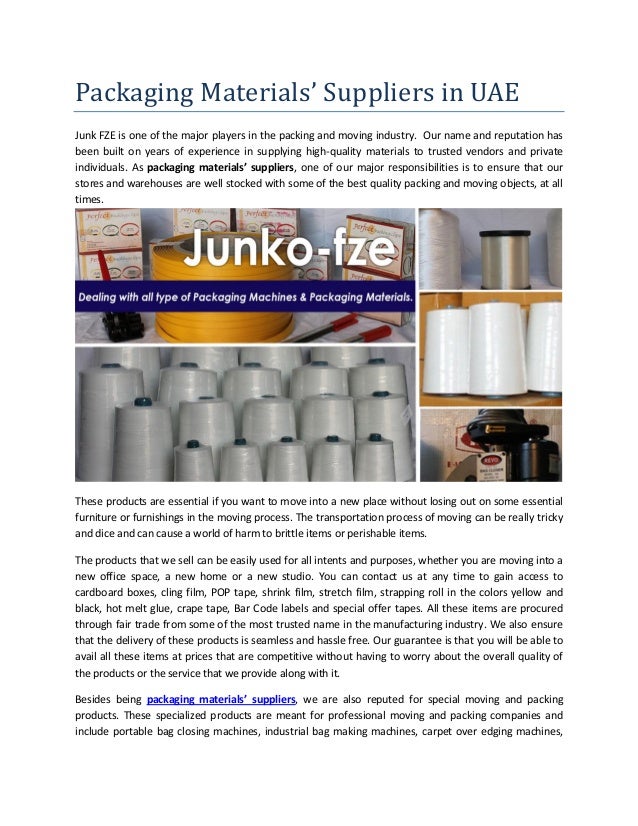 Packaging Materials’ Suppliers in UAE