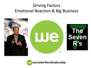 Driving Factors
Emotional Reaction & Big Business
 
