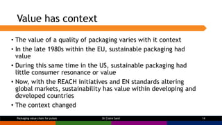 Value has context
• The value of a quality of packaging varies with it context
• In the late 1980s within the EU, sustaina...