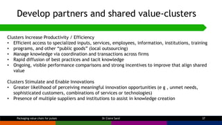 Develop partners and shared value-clusters
Dr Claire Sand 37
Clusters Increase Productivity / Efficiency
• Efficient acces...
