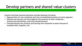 Develop partners and shared value-clusters
Dr Claire Sand 38
Clusters Facilitate Commercialization and New Business Format...