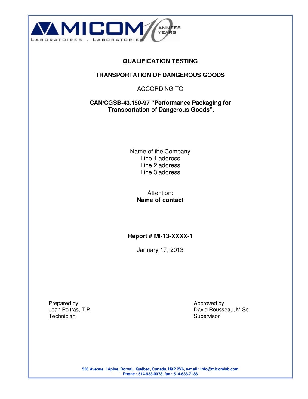 Packaging test report (sample)