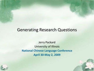 Packard Liu Setting the Research Agenda