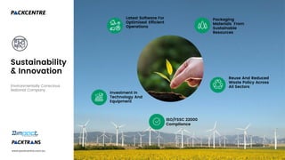 Packaging
Materials From
Sustainable
Resources
Latest Software For
Optimised Efficient
Operations
Investment In
Technology And
Equipment
ISO/FSSC 22000
Compliance
Reuse And Reduced
Waste Policy Across
All Sectors
Sustainability
& Innovation
Environmentally Conscious
National Company
www.packcentre.com.au
 