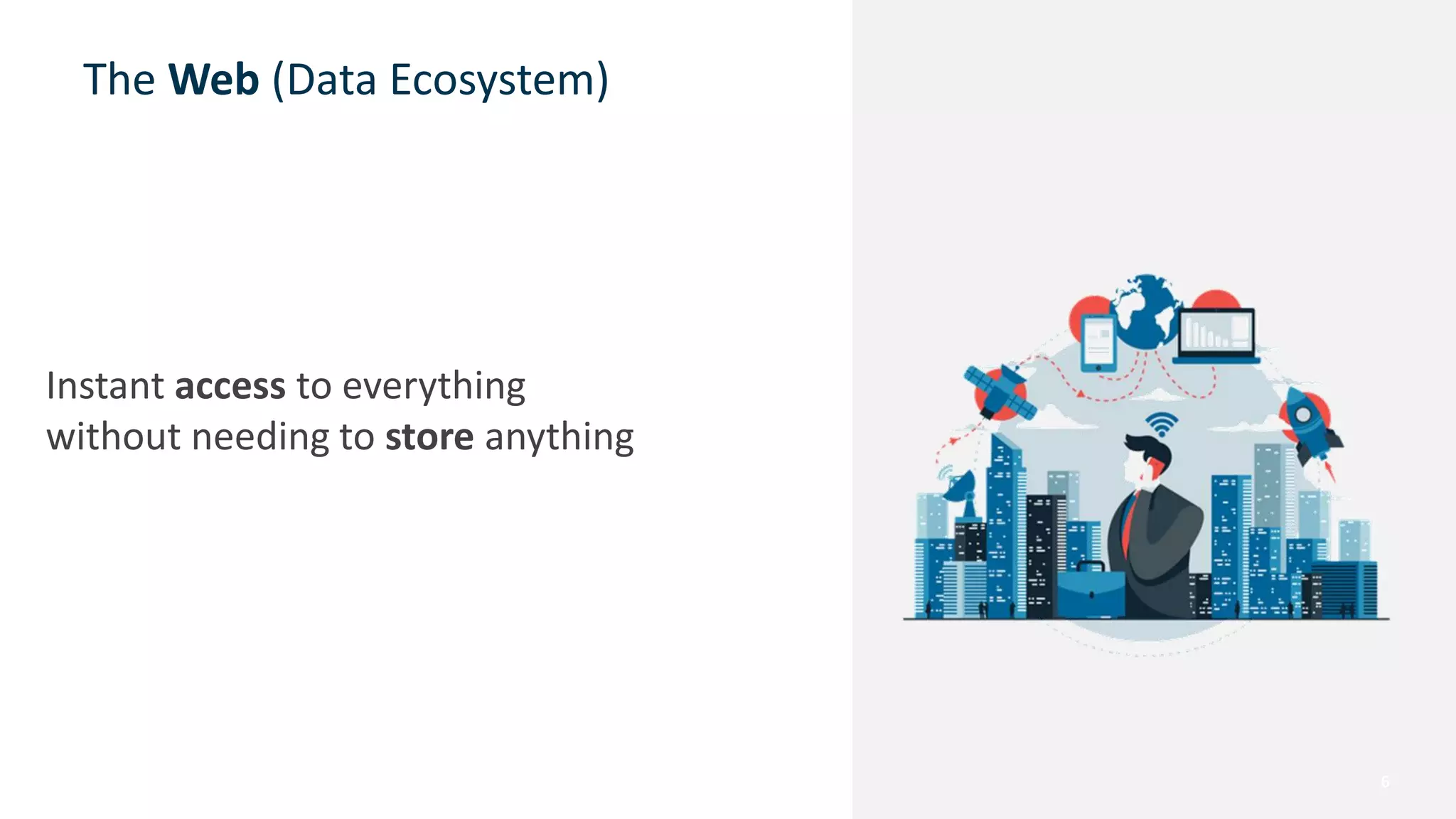 The Web (Data Ecosystem)
6
Instant access to everything
without needing to store anything
 