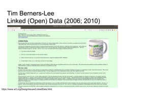 Tim Berners-Lee
Linked (Open) Data (2006; 2010)
https://www.w3.org/DesignIssues/LinkedData.html
 