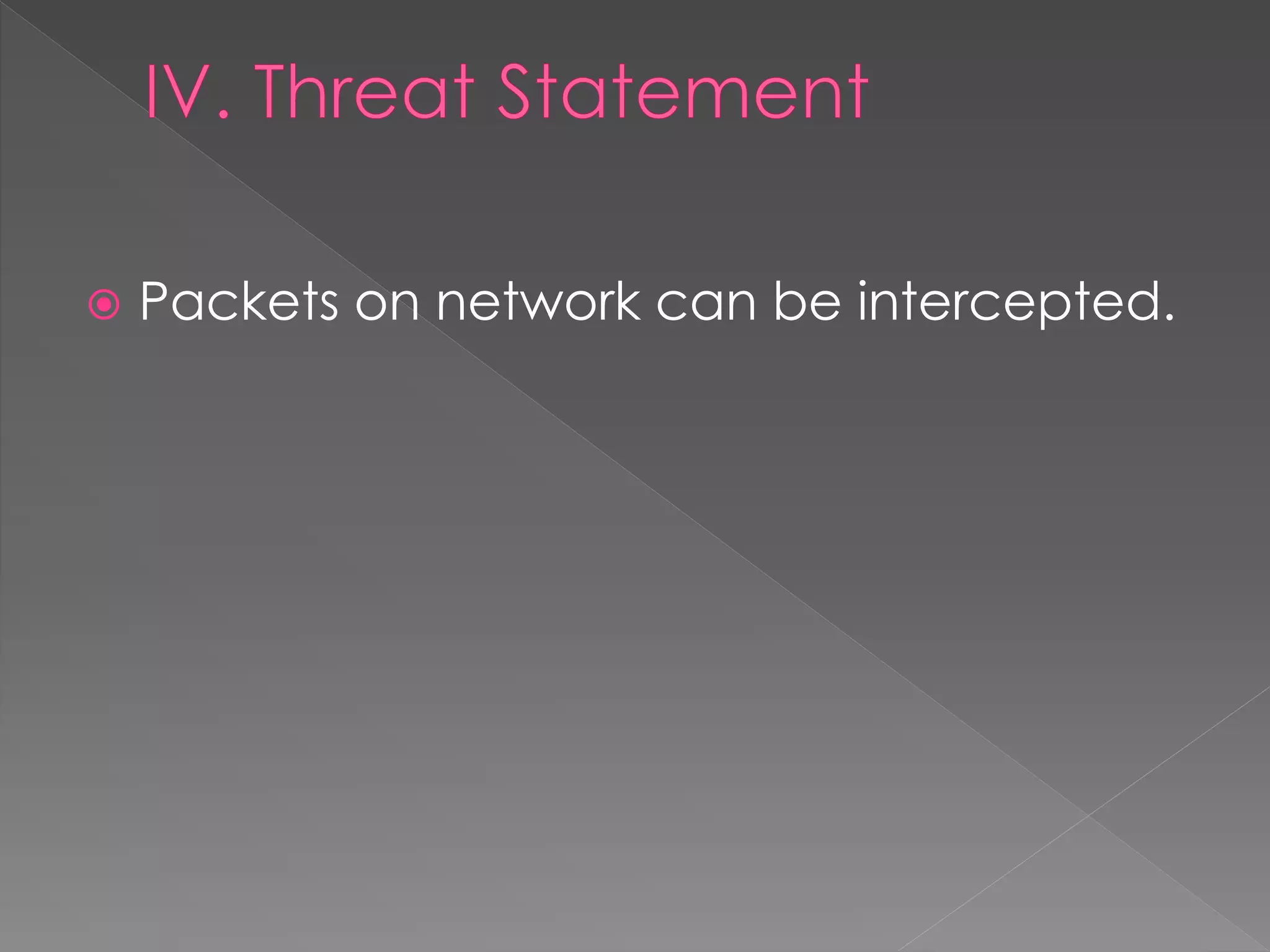 Packets on network can be intercepted.  