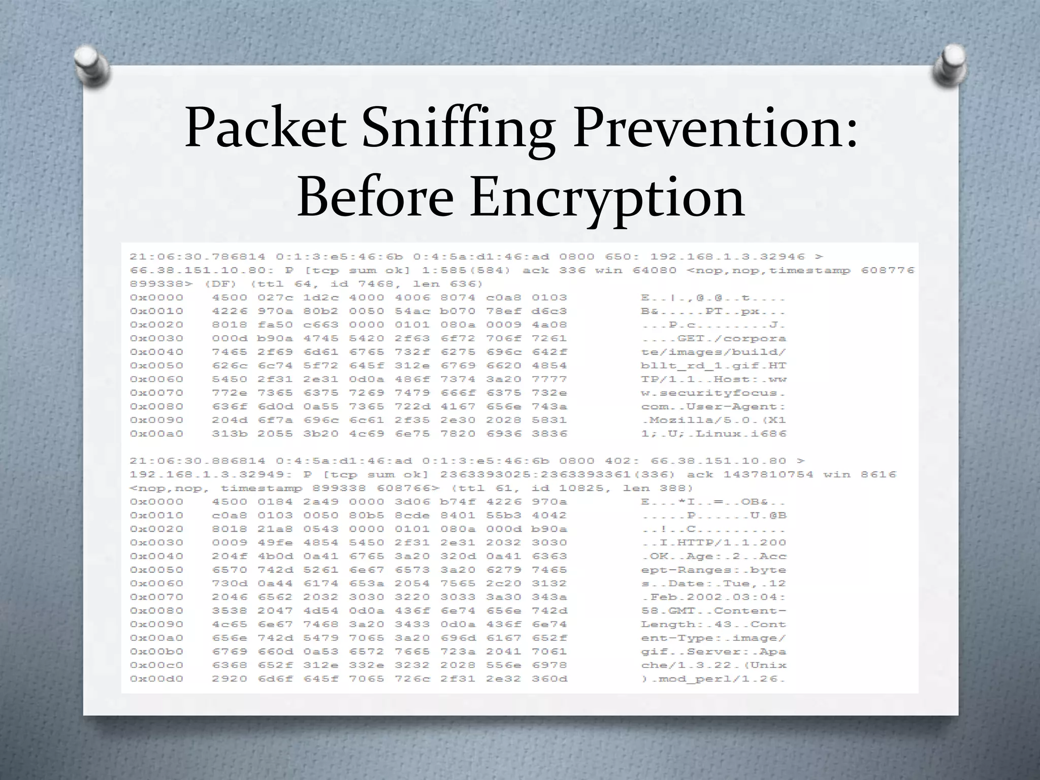 Packet Sniffing Prevention:
Before Encryption
 