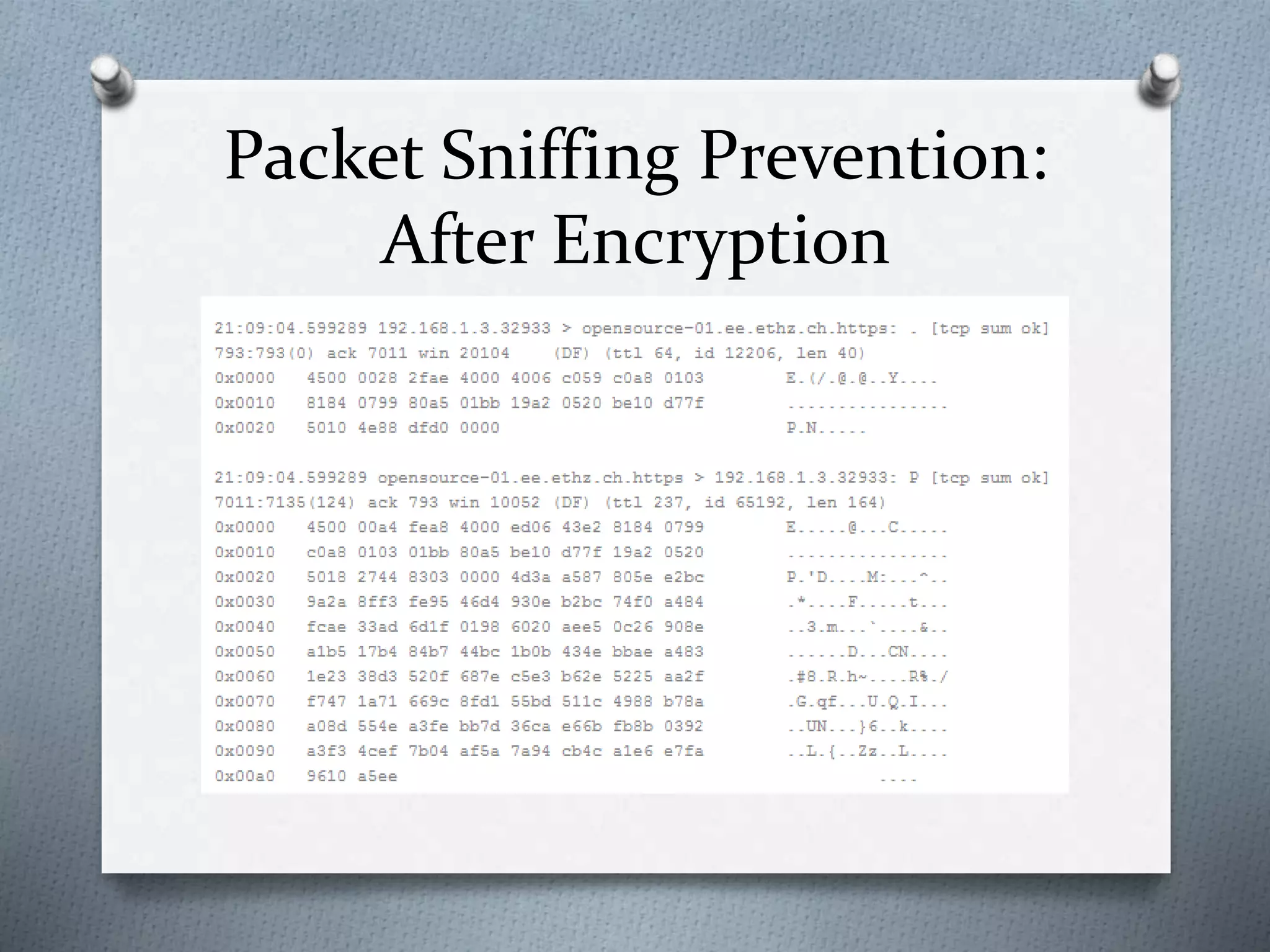 Packet Sniffing Prevention:
After Encryption
 