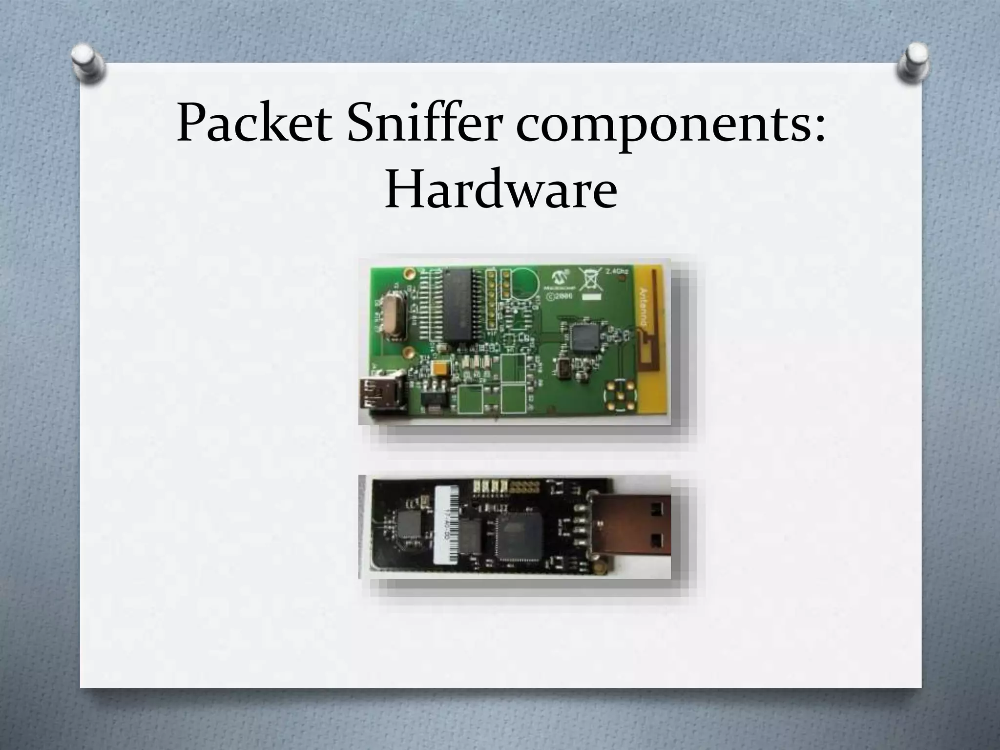 Packet Sniffer components:
Hardware
 