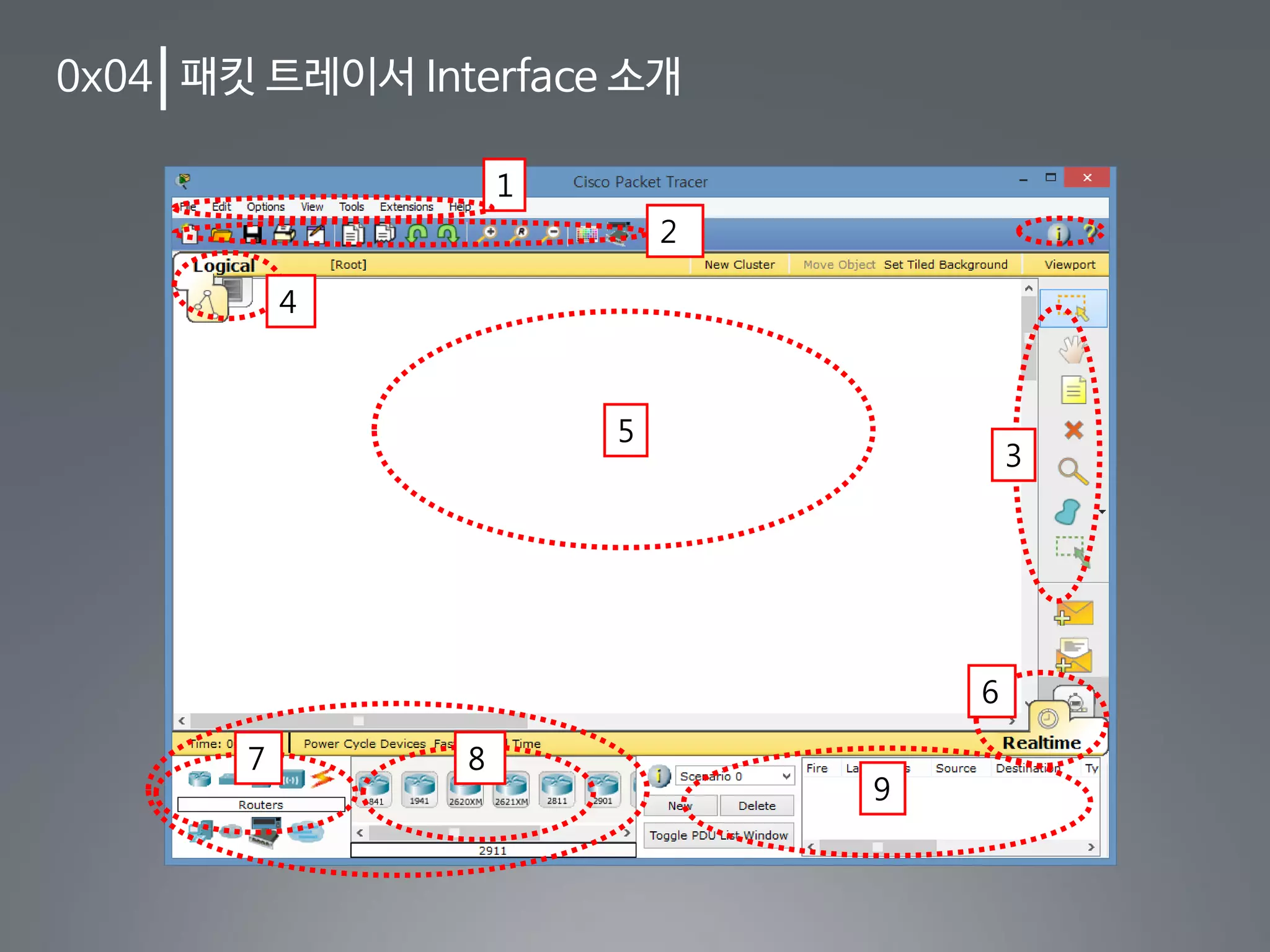 0x04 패킷 트레이서 Interface 소개
1
2
3
4
5
6
7 8
9
 