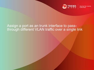Assign a port as an trunk interface to pass-
through different VLAN traffic over a single link
 