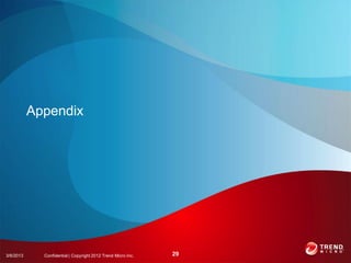 Appendix




3/6/2013     Confidential | Copyright 2012 Trend Micro Inc.   29
 