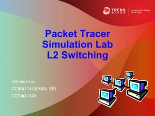 Packet Tracer
              Simulation Lab
               L2 Switching

Johnson Liu
CCIE#11440(R&S, SP)
CCSI#31346
 