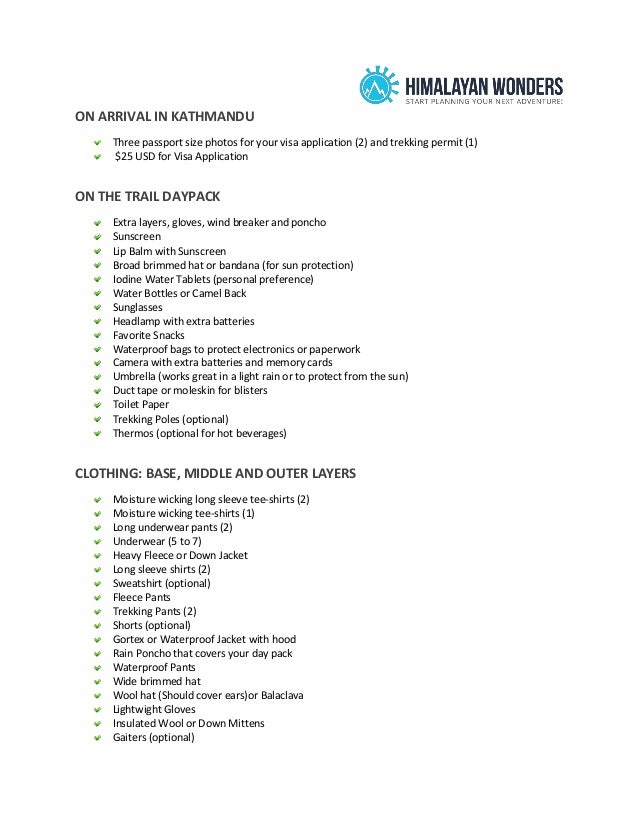everest base camp equipment list