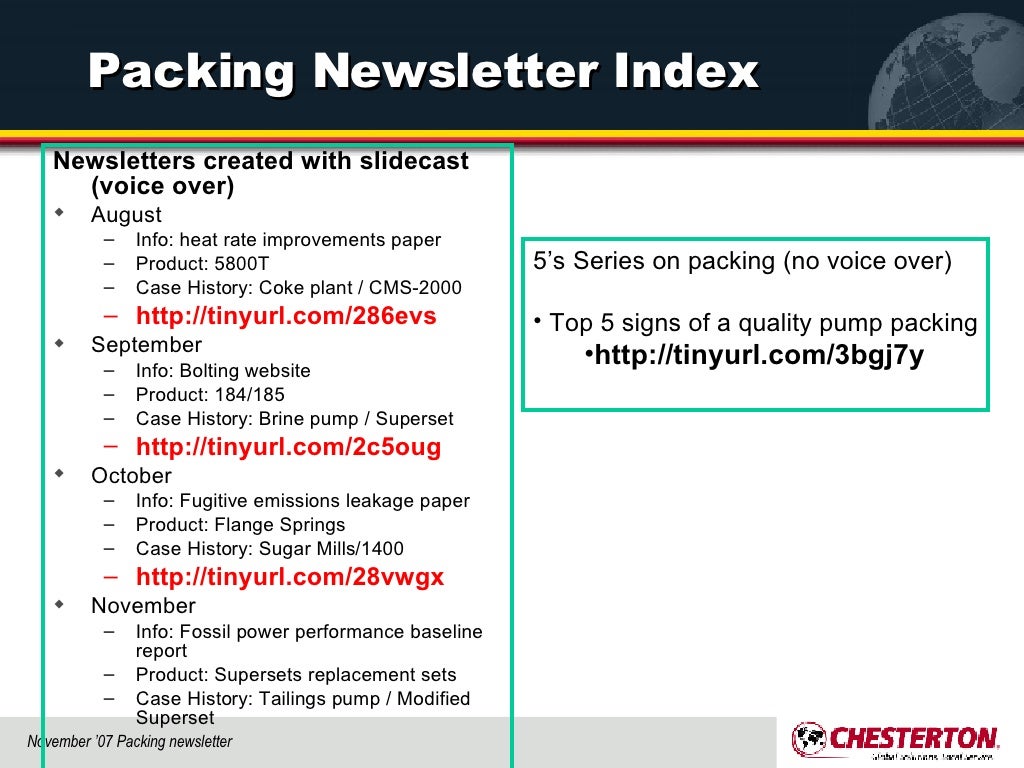 Packing Newsletter Index Newsletters created
