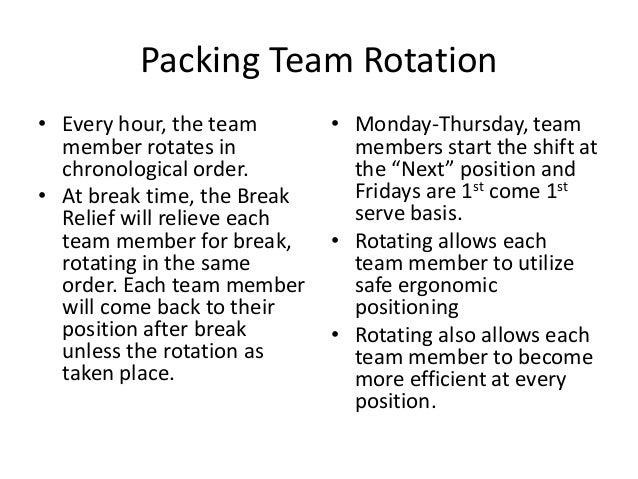 Packing team rotation