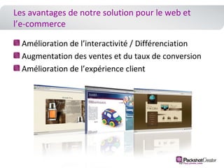 A PackshotCreator Solution for Each ServiceDiane - Marketing & Communication«  I use the PackshotCreatorBusiness 2.0 solution to illustrate all the tools for sale: brochures, PPT, posters ... »Olivier – R&D« Thanks to PackshotCreatorMini 2.0 solution, I can better communicate with our factories abroad. »Yoann – Quality control« The PackshotCreatorHD 2.0 solution allows me to communicate easily with my suppliers ».Cyril - Web« I use the PackshotCreator e-360solution to capture the attention of visitors with the aesthetics and interactivity of the website. »