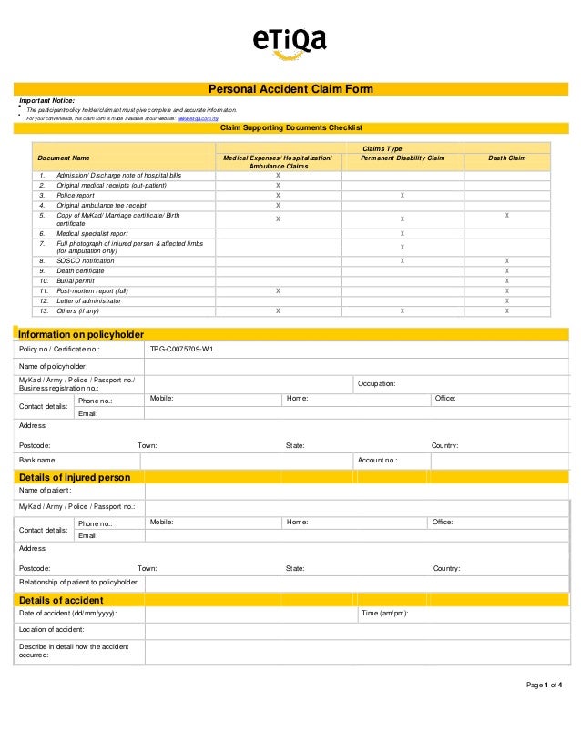 policy wording claim form claim form