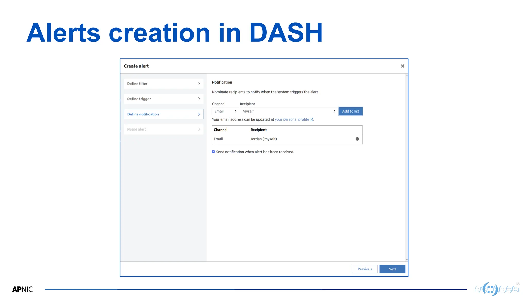 18
18
Alerts creation in DASH
 