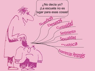 ¿No decía yo?¡La escuela no eslugar para esas cosas!SueñosDeseosCuriosidadSentimientosSexualidadPolíticaExperiencias Personales