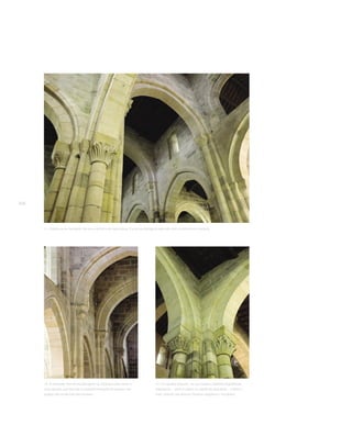 258




      11. Cobertura do transepto da nave central e da nave lateral. Os arcos-diafragma alternam com cobertura em madeira.




      12. A utilização dos arcos-diafragma na cobertura das naves é                13. Os capitéis seguem, na sua maioria, padrões vegetalistas,
      uma solução que recorda a compartimentação do espaço nas                     adoptando – como é visível no capitel da esquerda – o talhe a
      igrejas pré-românicas peninsulares.                                          bisel, próprio das épocas hispano-visigótica e moçárabe.
 