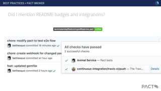 BEST PRACTICES > PACT BROKER
72
Did I mention README badges and integrations?
 