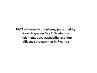 PACT – Hierarchy of systems, presented by
Karen Hayes on Day 2: Session on
implementation, traceability and due
diligence programmes in Rwanda

 