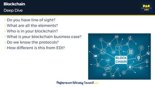 Blockchain
• Do you have line of sight?
• What are all the elements?
• Who is in your blockchain?
• What is your blockchai...